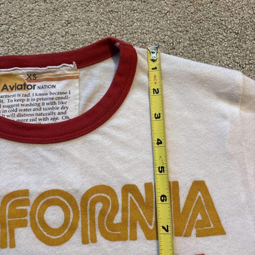 Aviator Nation Shirt Short Sleeve White Ringer California Repeat Pullover Sz XS - Picture 7 of 11